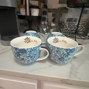 Lilly Pulitzer Blue Floral Mugs Set of 4